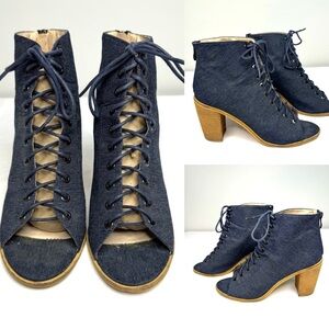 Catherine Malandrino Jerzinie Lace-up Denim Bootie Women’s Size 8 Open Toe